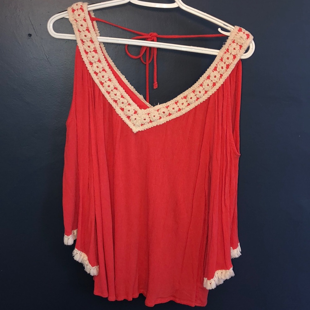 Cold shoulder salmon colored summer shirt